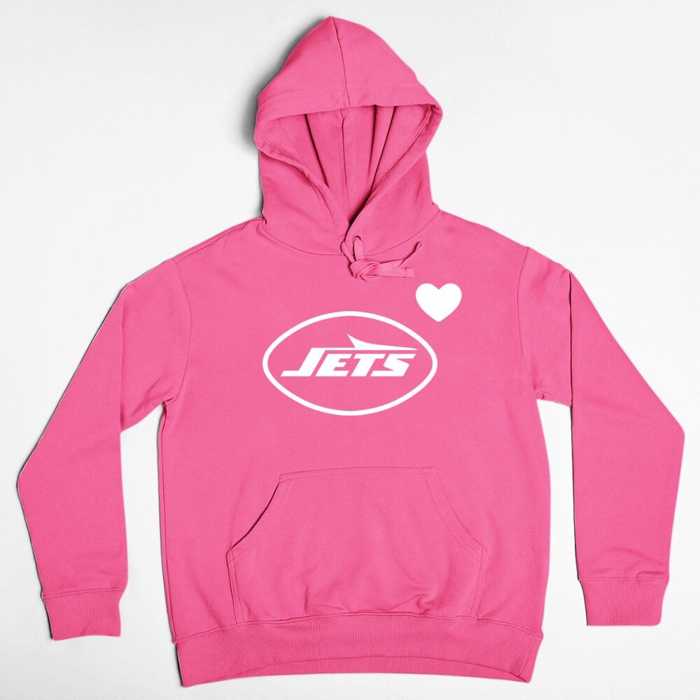 NEW York Jets Heart Big Logo Pullover Fleece Hoodie NEON HOT PINK